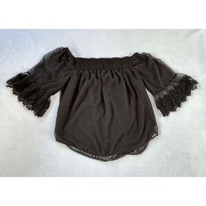 Epretty Black Textured On/Off Shoulder Flowy Bell Sleeve Shirt Size XL Lacy